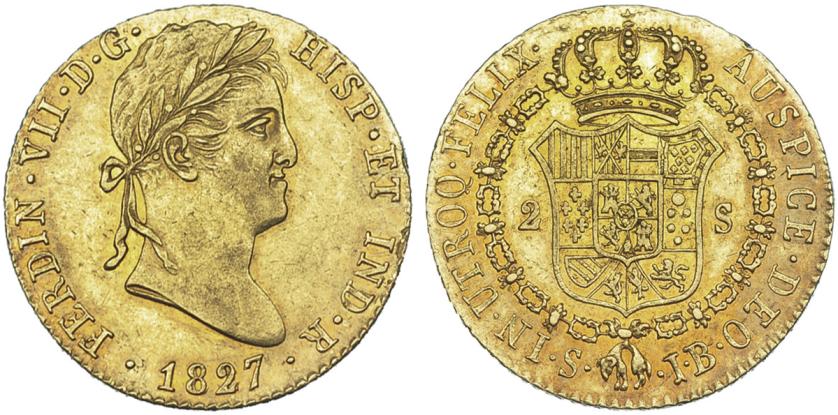 1139   -  FERNANDO VII. 2 escudos. 1827. Sevilla. JB. VI-1396. Ligera pátina. B.O. EBC+/MBC.