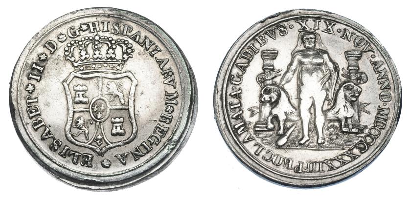 1145   -  ISABEL II. Medalla de Proclamación. 1833. Cádiz. AR. 24,5 mm. H-8. MBC+.