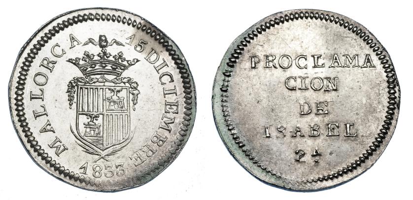 1152   -  ISABEL II. Medalla de Proclamación. 1833. Palma de Mallorca. AR 22 mm. H-28. B.O. EBC.