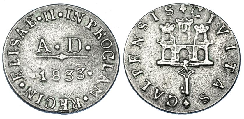 1153   -  ISABEL II. Medalla de Proclamación. 1833. San Roque. AR 28,5 mm. Fundida. H-29. MBC+.