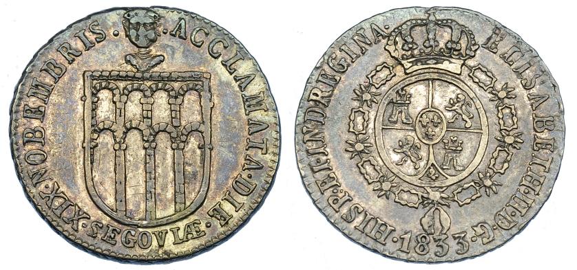 1154   -  ISABEL II. Medalla de Proclamación. 1833. Segovia. AR 24,5 mm. H-30. MBC+.