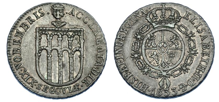 1155   -  ISABEL II. Medalla de Proclamación. 1833. Segovia. AE. 24,5 mm. H-30 vte. MBC+.
