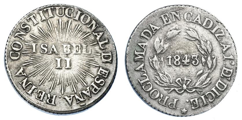 1159   -  ISABEL II. Medalla Mayoría de edad. 1843. Cádiz. AR 23 mm. H-4. MBC.
