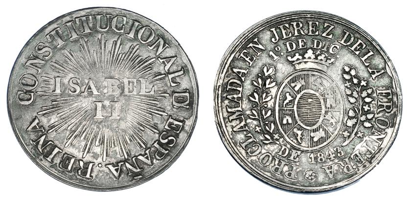 1161   -  ISABEL II. Medalla Mayoría de edad. 1843. Jerez de la Frontera. AR 23,5 mm. H-10. MBC.