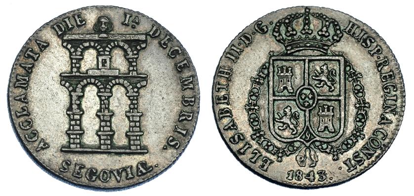 1164   -  ISABEL II. Medalla Mayoría de edad. 1843. Segovia. AE 23,5 mm. H-15 vte. MBC+.