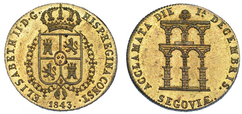 1166   -  ISABEL II. Medalla Mayoría de edad. 1843. Segovia. Latón, 23 mm. H-15 vte. MPN-639 vte. B.O. SC. Muy escasa.