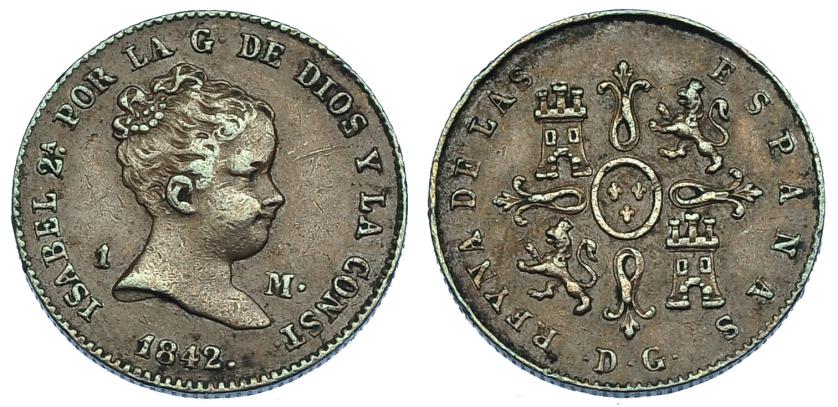 1169   -  ISABEL II. Maravedí. 1842. Madrid. DG. VI-1. MBC+. Muy escasa.