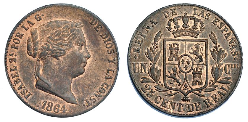 1175   -  ISABEL II. 25 céntimos de real. 1864. Segovia. VI-155. R.B.O. EBC-/EBC.