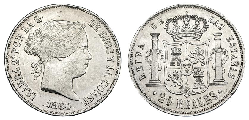 1181   -  ISABEL II. 20 reales. 1860. Madrid. VI-516. Pequeñas marcas. EBC-.