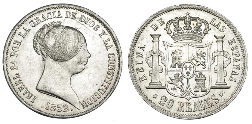 1182   -  ISABEL II. 20 reales. 1852. Sevilla. VI-525. Pequeñas marcas. B.O. EBC+.