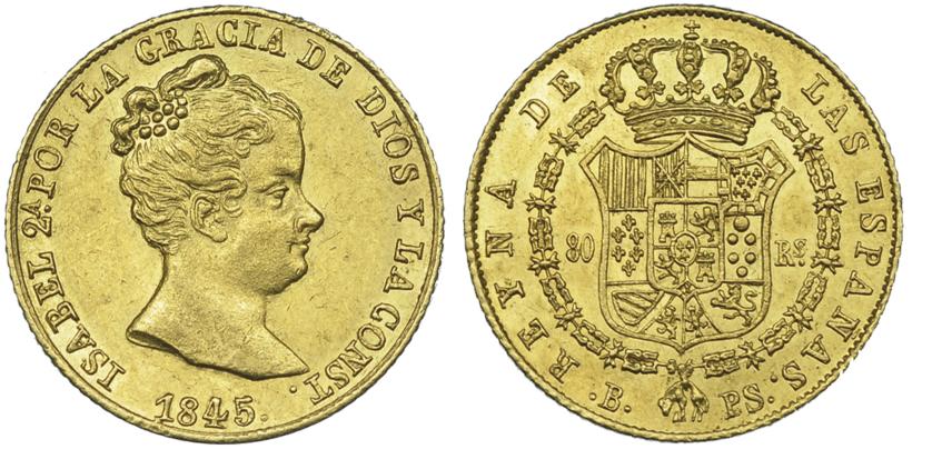 1184   -  ISABEL II. 80 reales. 1845. Barcelona. PS. VI-588. BO. EBC/EBC+.