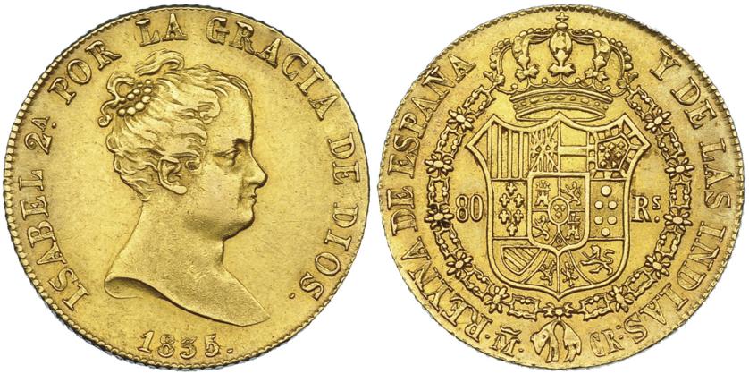 1185   -  ISABEL II. 80 reales. 1835. Madrid. CR. VI-593. EBC-.