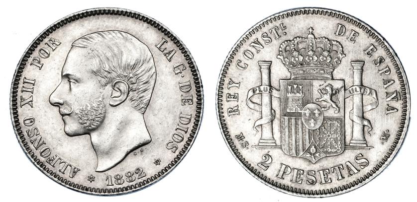 1193   -  ALFONSO XII. 2 pesetas 1882/1 *18-82. Madrid. MSM. VII-72.1. EBC+/EBC-.