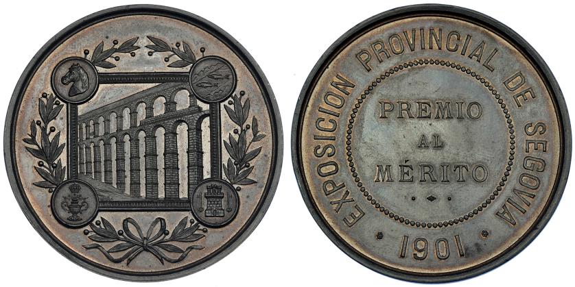 1196   -  ALFONSO XIII. Medalla Exposición Provincial de Segovia. Premio al Mérito. 1901. AE 49 mm. En estuche. MPN-no. SC.