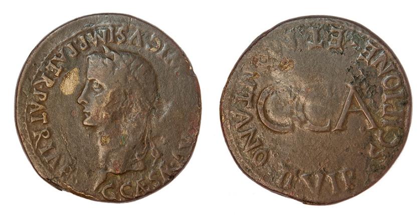 325   -  CAESARAUGUSTA. Sestercio. Calígula. A/ Cabeza laureada a izq.; G CAESAR AVG (GERMA)NICVS IMP PATER PATRIAE. R/ C C A, alrededor SCIPIONE ET MONTANO II VIR. AE 23,05 g. 35 mm. RPC-373. APRH-373. ACIP-3102. CC-4797, mismo ejemplar. Golpes en anv. y rev. BC+/MBC-. Muy rara. Ex col. Cervera, ex HSA 23832. Ex Vico 7-6-2018, lote 206.