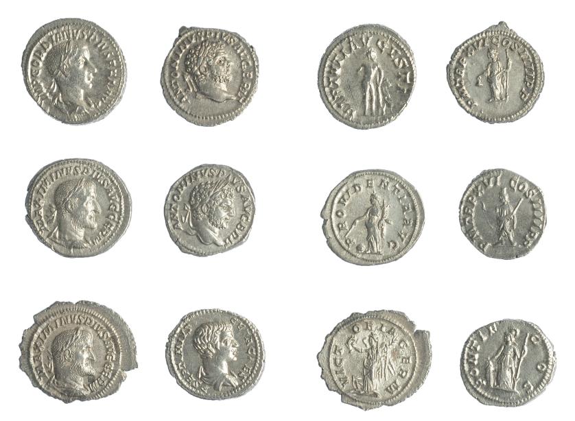 434   -  IMPERIO ROMANO. Lote de 6 denarios: Caracalla (2), Geta (1), Maximino I (2) y Gordiano III (1). MBC/EBC-.
