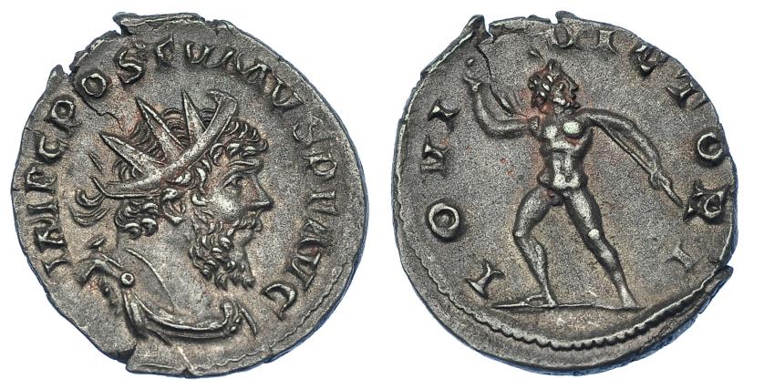 571   -  IMPERIO ROMANO. PÓSTUMO. Antoniniano. Colonia (260-269). R/ Júpiter con haz de rayos; IOVI VICTORI. VE 2,48 g. 20,5 mm. RIC-311. EBC-.