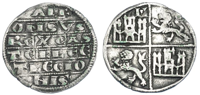 688   -  REINOS DE CASTILLA Y LEÓN. ALFONSO X. 1/4 maravedí. Murcia. Marca H. VE 1,39 g. 19,8 mm. III-224. BMM-340. MBC-. Rara.