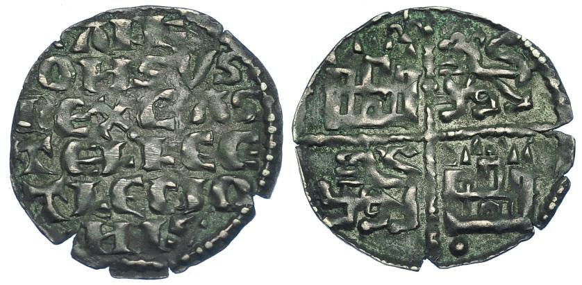 690   -  REINOS DE CASTILLA Y LEÓN. ALFONSO X. Dinero de seis líneas (vellón rico). Marca flor de lis en primer cuadrante y punto en el cuarto. VE 0,75 g. 17,9 mm. III-239 vte. BMM-364 vte. MM-A10:4:41. EBC-. Muy escasa. 