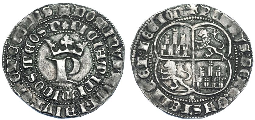 695   -  REINOS DE CASTILLA Y LEÓN. PEDRO I. Real. Coruña. R/ Final de la ley. : LEGION. AR 3,38 g. 26,3 mm. III-379. BMM-529. MBC+. Escasa.