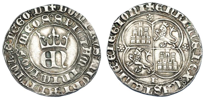 703   -  REINOS DE CASTILLA Y LEÓN. ENRIQUE II. Real. Burgos. AR 3,47 g. 26,9 mm. III-401. BMM-555. MBC+.