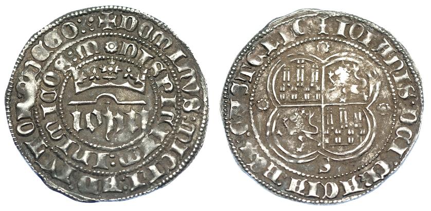 723   -  REINOS DE CASTILLA Y LEÓN. JUAN I. Real. Sevilla. Flores de cuatro pétalos en rev. AR 3,08 g. 26,7 mm. III-539 vte. BMM-799.2. MBC+.