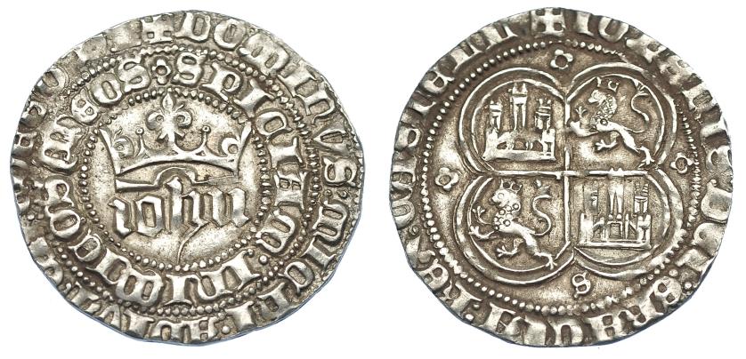 724   -  REINOS DE CASTILLA Y LEÓN. JUAN I. Real. Sevilla. Adornos en corona. AR 3,47 g. 28,8mm. III-539. BMM-799. EBC-.