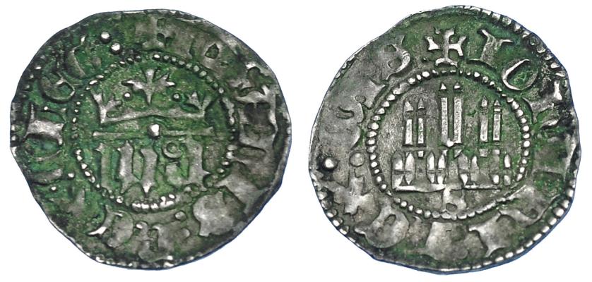 726   -  REINOS DE CASTILLA Y LEÓN. JUAN I. 1/6 real. Sevilla. AR 0,58 g. 13,5 mm. III-543. BMM-805.1 (como Juan II). Leves oxidaciones. MBC+.