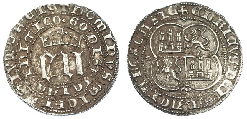 730   -  REINOS DE CASTILLA Y LEÓN. ENRIQUE III. Real. Sevilla. E y N grandes. AR 3,51 g. 28,7 mm. III-585 vte. BMM-759 vte. EBC-.