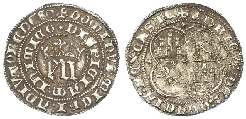 737   -  REINOS DE CASTILLA Y LEÓN. ENRIQUE III. Real. Sevilla. E y N pequeñas. Roel bajo castillo del cuarto cuadrante. AR 3,50 g. 28,7 mm. III-no. BMM-759.1. EBC-. Rara.