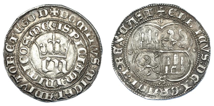 740   -  REINOS DE CASTILLA Y LEÓN. ENRIQUE III. Real. Sevilla. E y N muy pequeñas. AR 3,43 g. 28,4 mm. III-585.1. BMM-759.2. EBC/MBC+. Muy escasa.