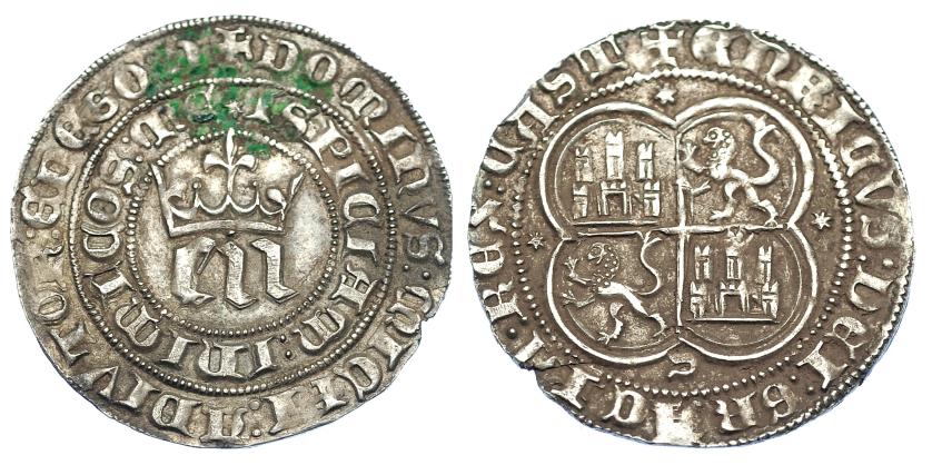 741   -  REINOS DE CASTILLA Y LEÓN. ENRIQUE III. Real. Sevilla. E y N muy pequeñas. AR 3,50 g. 28,1 mm. III-585.1. BMM-759.2. EBC/EBC-. Muy escasa.