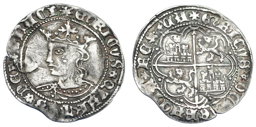 750   -  REINOS DE CASTILLA Y LEÓN. ENRIQUE IV. Real. Toledo. AR 3,18 g. 27,7 mm. III-693 vte. BMM-887. Defecto de cospel y grieta. MBC.