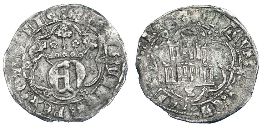 752   -  REINOS DE CASTILLA Y LEÓN. ENRIQUE IV. 1/2 real. Cuenca. AR 1,66 g. 21,3 mm. III-697. BMM-923. MBC-. Muy escasa.