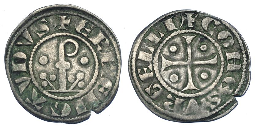 780   -  ACUÑACIONES CONDALES Y EPISCOPALES CATALANAS. CONDADO DE URGEL. Armengol X (1267-1314). Dinero. Agramunt. VE 0,86 g. 17,7 mm. IV-128. Pequeña muesca en canto. MBC-/MBC.