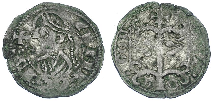 783   -  CORONA DE ARAGÓN.  ALFONSO II EL CASTO (1162-1196). Dinero jaqués. Aragón. VE 1,10 g. 19,3 mm. IV-298. MBC-/MBC. Escasa.