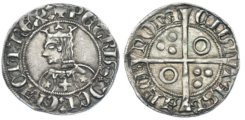 793   -  CORONA DE ARAGÓN. PEDRO EL CEREMONIOSO (1336-1387). Croat. Barcelona. CIVI en anillo. AR 3,23 g. 24,5 mm. IV-408.1. MBC+/EBC-. Muy escasa en esta conservación.
