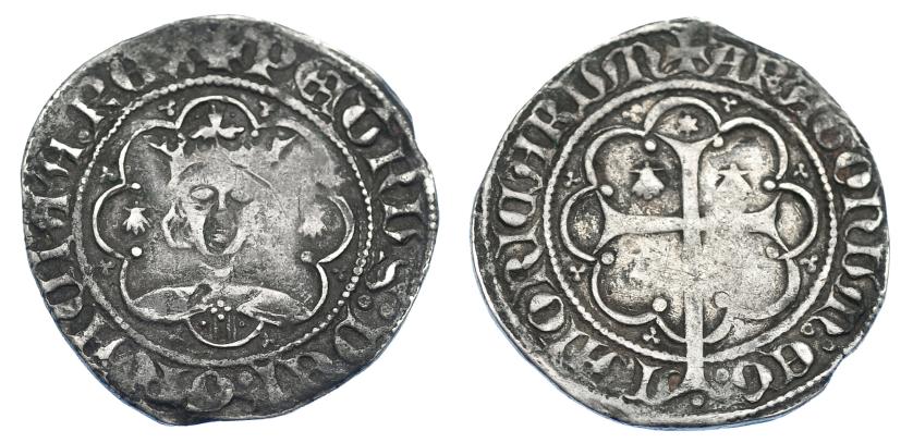 795   -  CORONA DE ARAGÓN. PEDRO EL CEREMONIOSO (1336-1387). Real. Mallorca. Marca venera. AR 3,69 g. 25,3 mm. IV-450. Vanos de acuñación. MBC. Rara.