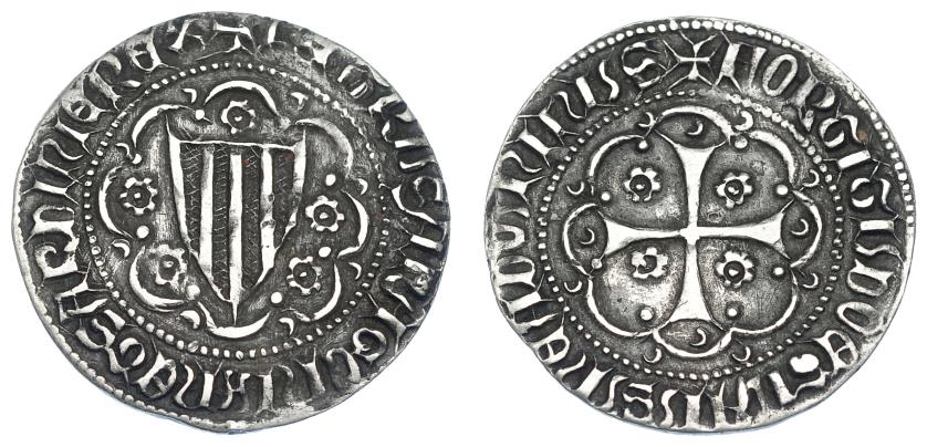 796   -  CORONA DE ARAGÓN. PEDRO EL CEREMONIOSO (1336-1387). Alfonsí. Cerdeña. ARAGONVM ET SARIDINIE en ley. de anv. T gótica en anv. y rev. AR 3,02 g. 23,8 mm. IV-457.1. MBC+. Rara en esta conservación.