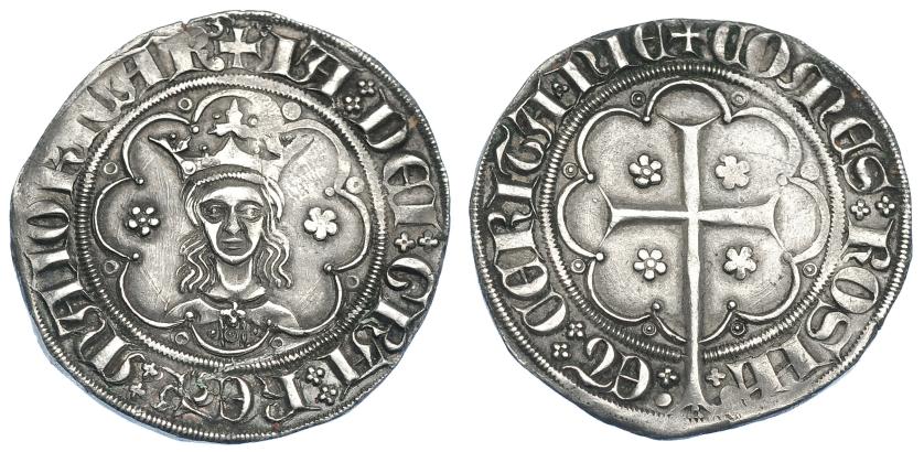 803   -  REINO DE MALLORCA. JAIME III DE MALLORCA (1324-1343). Real. Mallorca. A/ + IA DEI GRA REX MAIORICAR. R/+ COMES ROSIL ET CERITANIE. AR 3,86 g. 26,1 mm. IV-555. MBC+. Rara. 