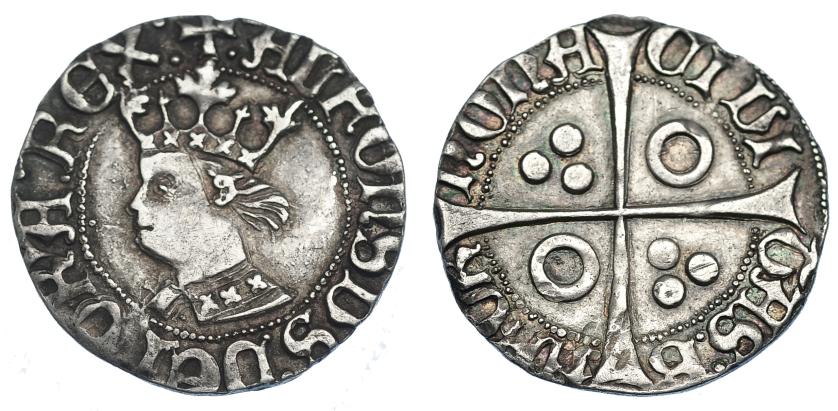 808   -  CORONA DE ARAGÓN. ALFONSO EL MAGNÁNIMO (1416-1458). Croat. Barcelona (1416-1458). CIVI en anillo. AR 3,14 g. 23,8 mm. IV-820. Fina rayita. MBC+/EBC-.
