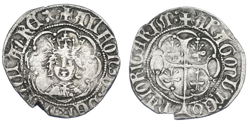 814   -  CORONA DE ARAGÓN. ALFONSO EL MAGNÁNIMO (1416-1458). Real. Mallorca. Marcas lises. AR 3,03 g. 23,9 mm. IV-838. Rotura al borde. MBC-. 