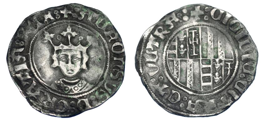 819   -  CORONA DE ARAGÓN. ALFONSO EL MAGNÁNIMO (1416-1458). Real. Nápoles. CICILIE al inicio de la ley. del rev. AR 2,70 g. 24,5 mm. IV-895. Oxidaciones. MBC-.