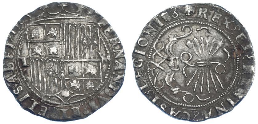 844   -  REYES CATÓLICOS. Real. Toledo. T-M en anv. AR 3,42 g. 25,2 mm. AC-468. MBC+.