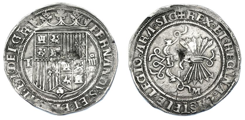 856   -  REYES CATÓLICOS. 4 reales. Toledo. M. AR 13,50 g. 36 mm. AC-567. Golpe en anv. y dos golpecitos en rev. MBC. Rara.