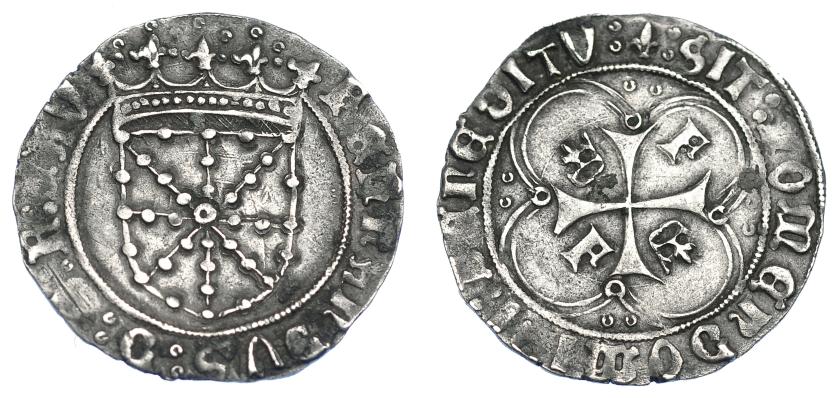871   -  FERNANDO EL CATÓLICO. Real. Pamplona. AR 3,30 g. 25,7 mm. IV-1317 B. AC-69. Pequeñas concreciones. MBC+.