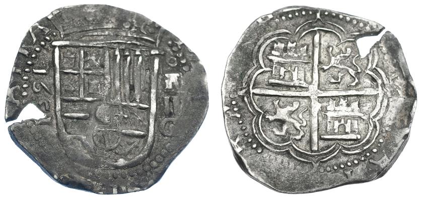 949   -  FELIPE II. 2 reales. 1591. Granada. F. AC-321. Cospel falto. MBC+. Escasa.