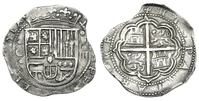 956   -  FELIPE II. 4 reales. Granada. S/F. F. AC-484. MBC+. Venta privada en La Lonja del Almidón. Conserva sobre original.