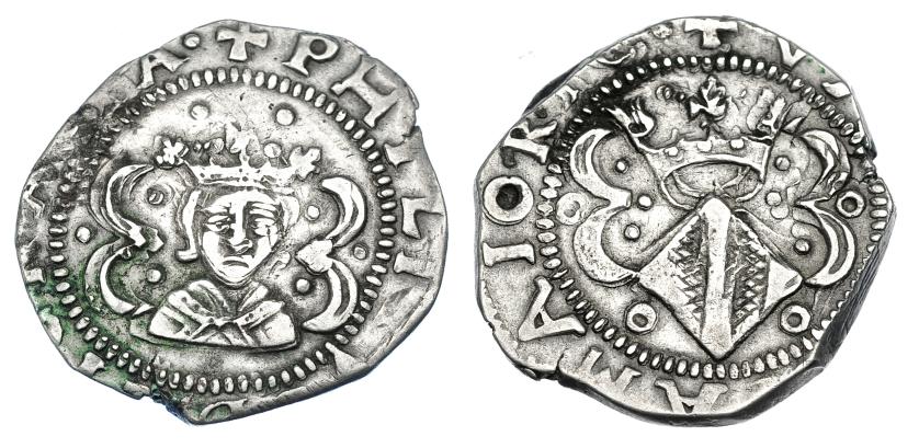 966   -  FELIPE II. 4 reales o seis sous. S/F. Valencia. AC-623. MBC. Escasa.