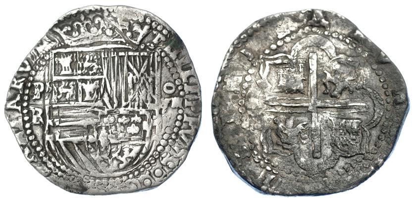 974   -  FELIPE II. 8 reales. S/F. Potosí. BR. AC-675. Fuertes oxidaciones en rev. MBC.